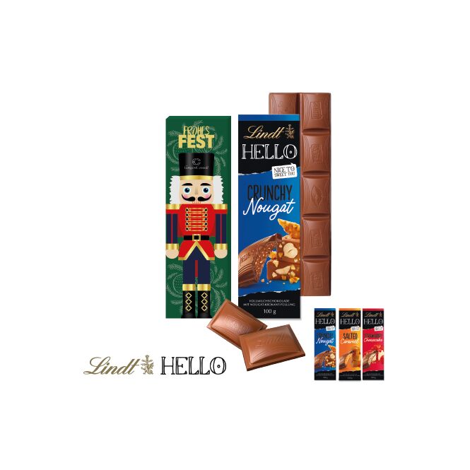 Firmengeschenk Lindt HELLO Schokolade mit Logodruck – Bunt – klimaneutrale Süßware für Kunden und Mitarbeiter