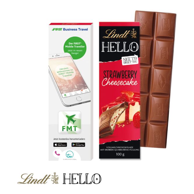 Werbeartikel Lindt HELLO Schokolade mit Logodruck – bunt – 100 g Süßwaren für Firmen und Messen