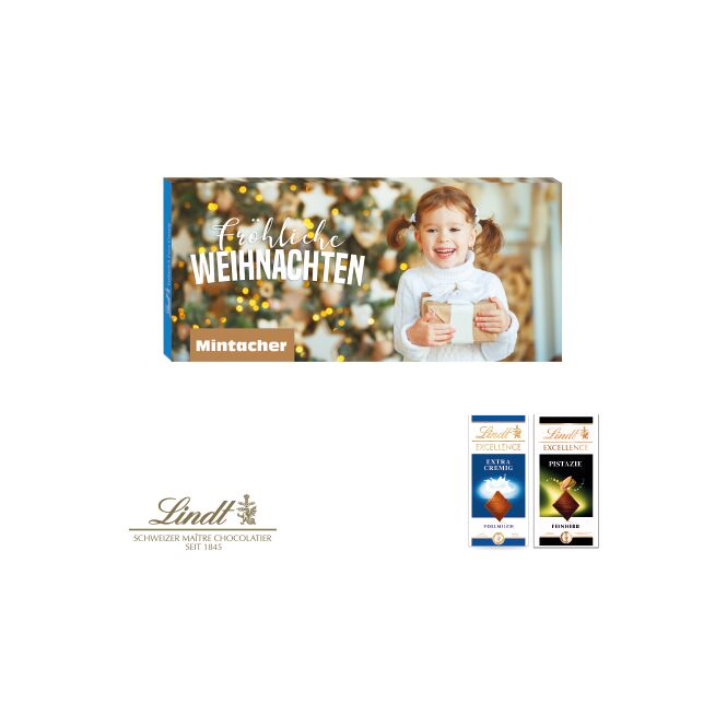 Kundengeschenk Schokoladentafel Excellence von Lindt mit Logodruck – Bunt – 100g Vollmilchschokolade für geschäftliche Anlässe