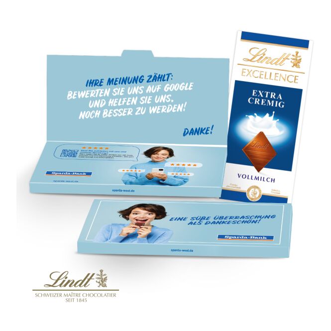 Firmengeschenk Lindt Excellence Schokoladen-Grußkarte mit Logodruck – Bunt – exklusives Marken-Präsent für Kunden und Geschäftspartner