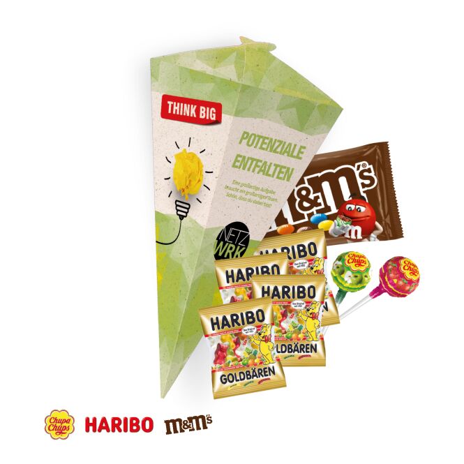 Werbeartikel Goodie Bag Marken-Mix – bunt – mit Logo bedruckt 108 g als Werbegeschenk für Messen und Firmenevents zur Mitarbeiterbegrüßung
