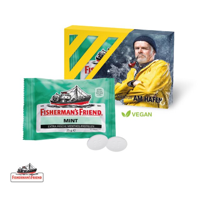 Werbeartikel Fisherman's Friend – bunt – mit Logo bedruckt 25g als ideale Giveaways für Kunden auf Messen und Events für maximale Werbewirkung