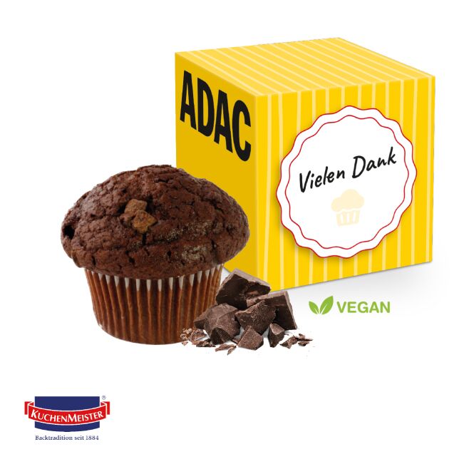 Werbeartikel Muffin Maxi – american style mit schokosplittern – mit Logo bedruckt als hochwertiges Präsent für Geschäftspartner und Kunden