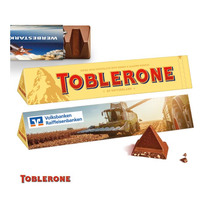 Premium-Werbeartikel TOBLERONE Maxi – milchschokolade mit honig- und mandel-torrone – mit individuell bedrucktem Etikett 360 g für Geschäftspartner