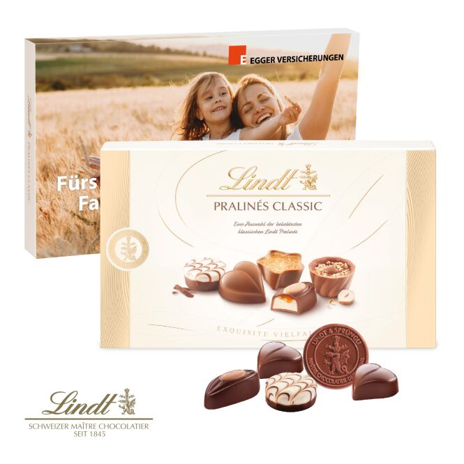 Firmengeschenk Lindt Pralinés Classic mit Logodruck – Bunt – Feine Schokolade als edles Präsent für Kunden und Mitarbeiter