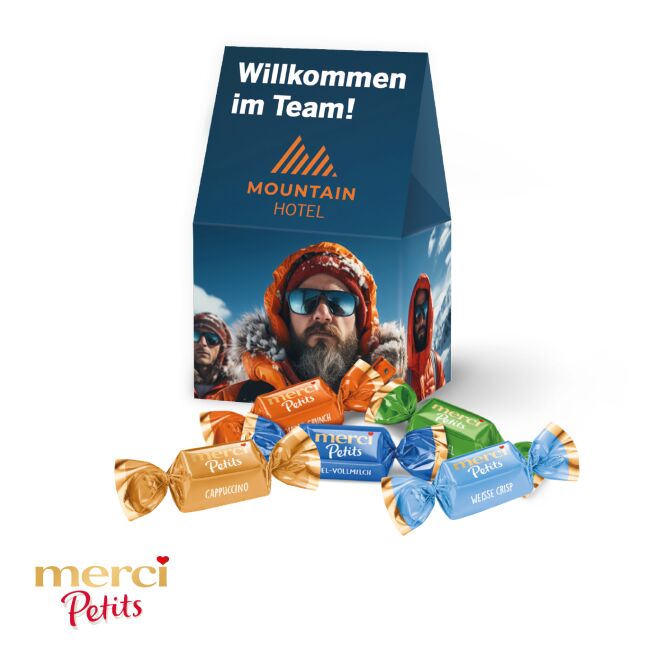 Premium-Werbeartikel Merci Petits Mini Selection – bunt – mit Logo bedruckt als ideales Werbemittel für Geschäftspartner und Kunden