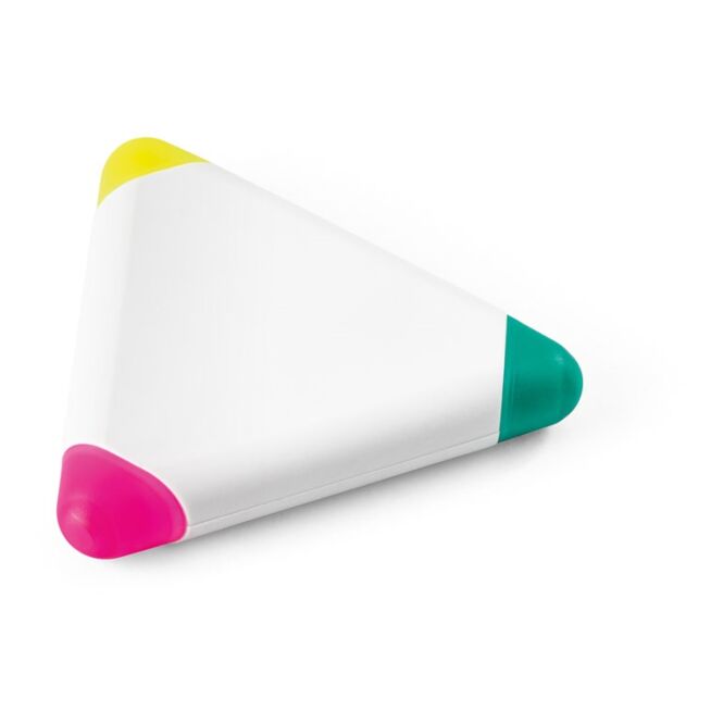 Werbeartikel Textmarker Trian mit 3 Farben mit Logodruck – Weiß – nützliches Bürozubehör für Firmen und Messen