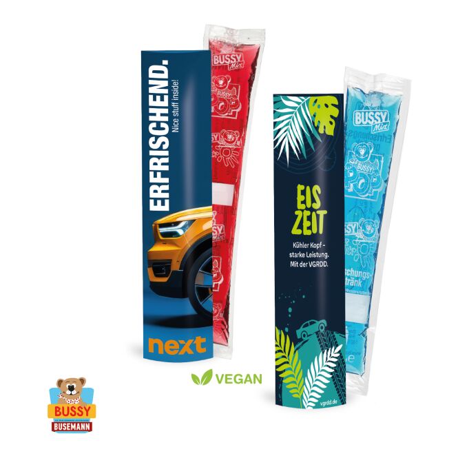 Werbeartikel Bussy Wasser-Eis – bunt – mit individuellem Etikett für Messen und Events zur erfrischenden Kundenbindung und Firmenwerbung