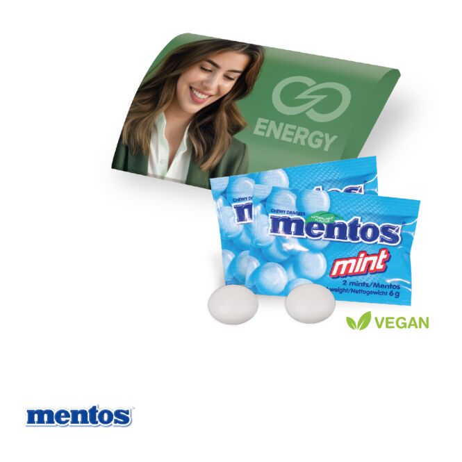 Streuartikel Werbebriefchen Fresh – mentos mint – mit Logo bedruckt inkl. 1 Stück als Werbemittel auf Messen für potenzielle Kunden