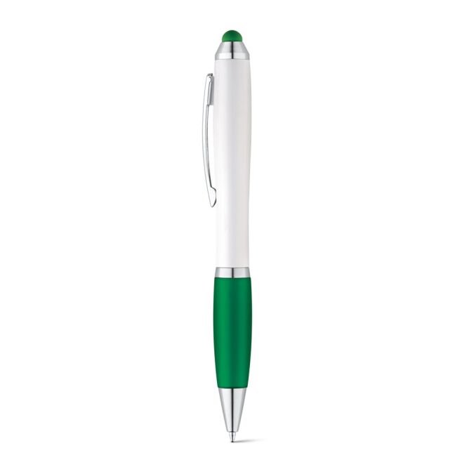Streuartikel SANS Drehkugelschreiber – grün – mit Logo bedruckt, Touchpad-Spitze, 11 x 135 mm, für den Büroalltag