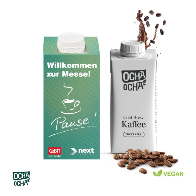 Werbeartikel OCHA OCHA Cold Brew Kaffee – schwarzer kaffee – mit individuellem Etikett für Messen und Events an potenzielle Kunden