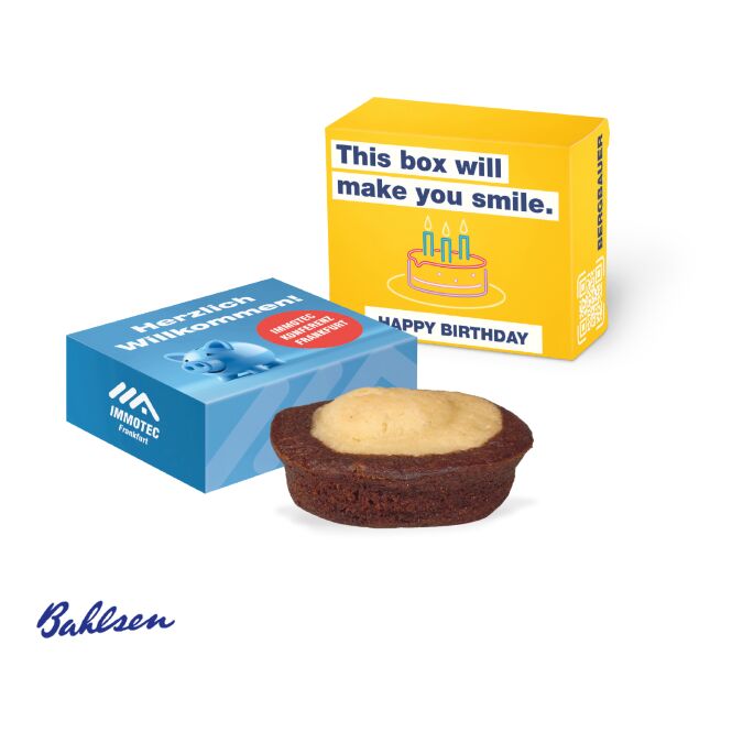Werbeartikel Bahlsen Mini Kuchen – marmor – mit individueller Banderole 1 Stück als leckeres Firmengeschenk für Geschäftspartner und Kunden