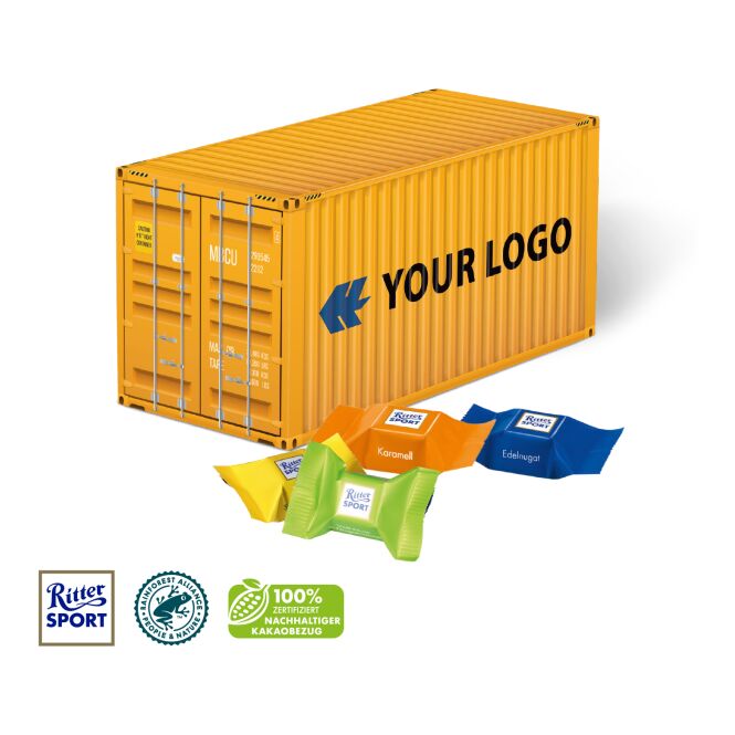 Streuartikel 3D Präsent Container – bunt – inkl. Werbeaufdruck für Transport-Profis als Werbemittel auf Messen für Kunden und Mitarbeiter