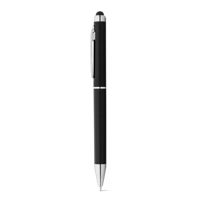 Streuartikel ESLA Dreh-Kugelschreiber – schwarz – mit Logo bedruckt mit Touchpad-Spitze für Smartphones, 10x145mm, für den Büroalltag