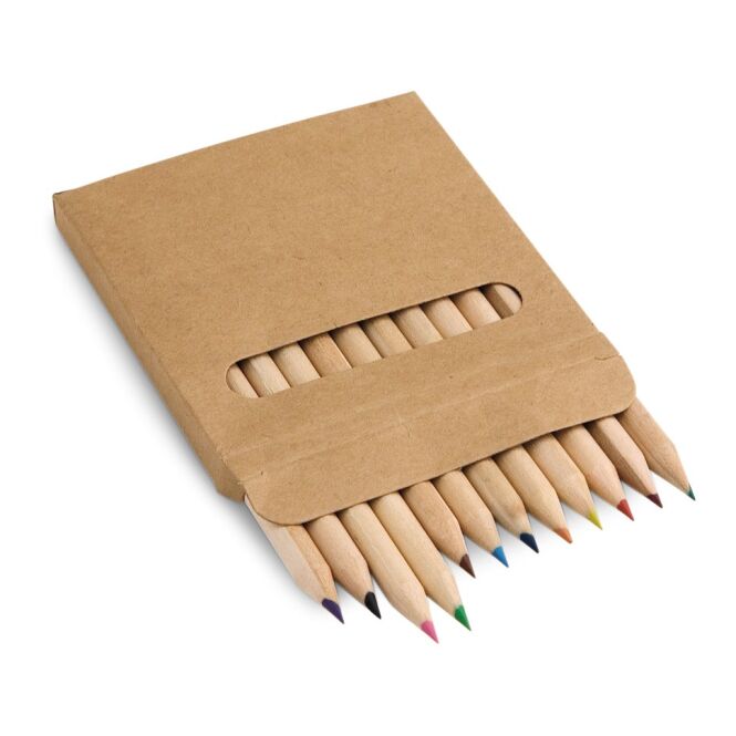 Werbeartikel Buntstift Set mit Logodruck – Natur – 12 teiliges Malset für Büro und Marketing