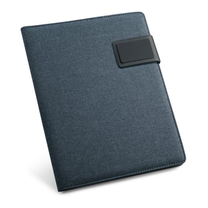 Werbemittel Schreibmappe PYNCHON A5 – blau – mit Logo bedruckt aus Leinenimitat und PU, Magnetverschluss, Kartenfach, 183x252x18mm