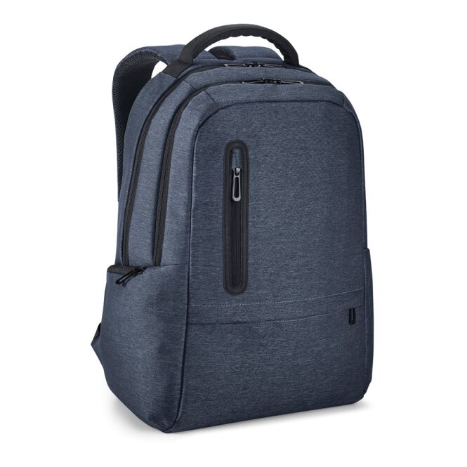 Firmengeschenk Laptop-Rucksack RE-BOSTON mit Logodruck – 31x47x20 cm – Blau – wasserabweisende Businesstasche für Laptops bis 17 Zoll