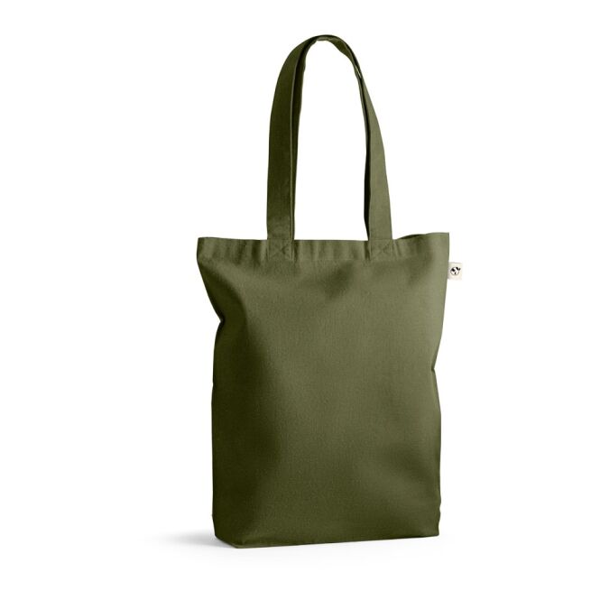 Werbeartikel Merida Tragetasche mit Logodruck 38x40x10 cm – Dunkelgrün – nachhaltige Stofftasche aus recycelten Fasern für Events und Büro