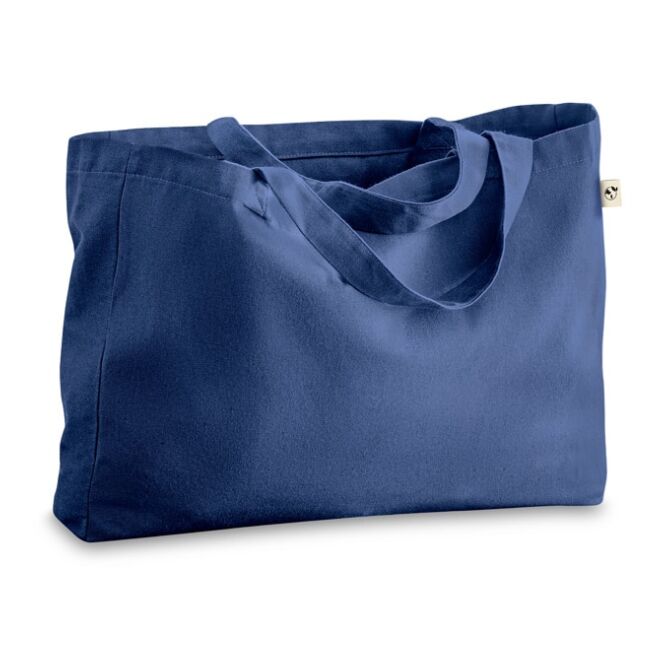 Firmengeschenk Tragetasche CAMDEN – blau – mit Logodruck 50% Baumwolle 30% rec. Baumwolle 20% rPET 500x370x120mm nachhaltiger Shopper