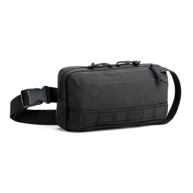 Werbeartikel Gürteltasche Edinburgh mit Logodruck – Schwarz – 240x130x80 mm nachhaltige Hüfttasche aus recyceltem Polyester für Firmen