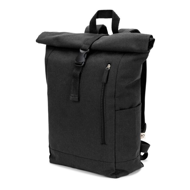 Mitarbeitergeschenk Rucksack SAINT – schwarz – mit Logo bedruckt 17 Liter nachhaltiger Daypack für das Mitarbeiter-Onboarding