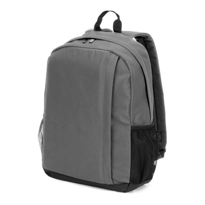 Mitarbeitergeschenk LIVERPOOL Laptop-Rucksack mit Logodruck – 15 Zoll recyceltes Polyester – Grau – Organisationshelfer für den Büroalltag