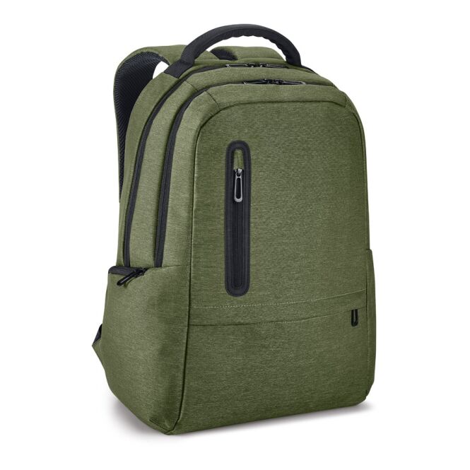 Firmengeschenk Laptop-Rucksack Boston mit Logodruck – 17 Zoll wasserdicht – Dunkelgrün – robuster Rucksack für Mitarbeiter und Büro