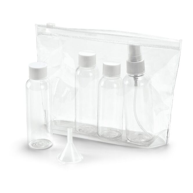 Firmengeschenk DENIRO Kulturbeutel mit Logodruck 190x155x40 mm – Transparent – praktisches Reise-Set für Handgepäck und Flugreisen