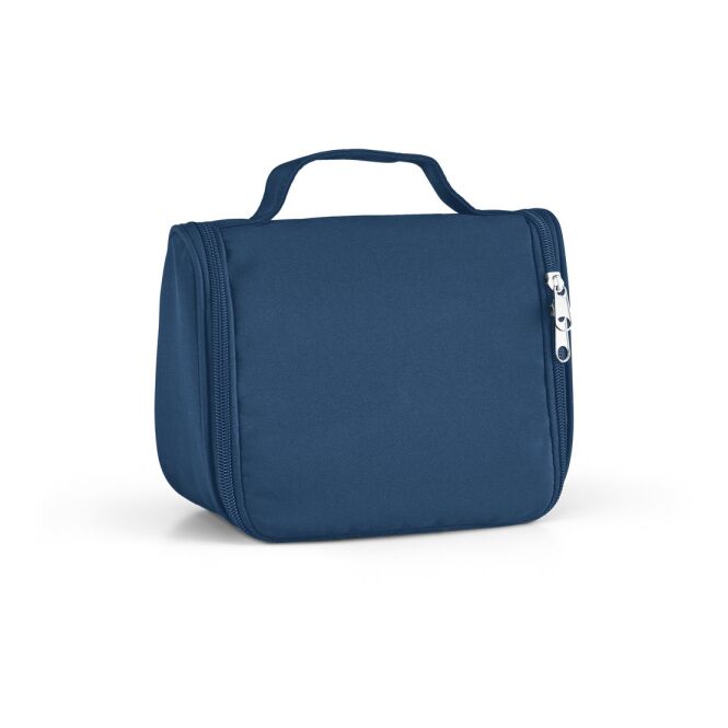 Werbeartikel Kulturbeutel Willis aus Mikrofaser mit Logodruck – Blau – kompakte Kulturtasche für Reisen und Business Events