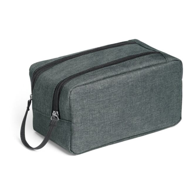 Firmengeschenk WAYNE Kulturbeutel mit Logodruck – 220x110x110 mm – Grau – strapazierfähiges Reise-Accessoire für Mitarbeiter