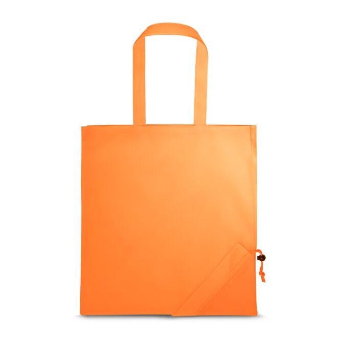 Werbeartikel faltbare Tragetasche aus 190T mit Logodruck – Orange – platzsparende Stoffbeutel für Firmen & Messen