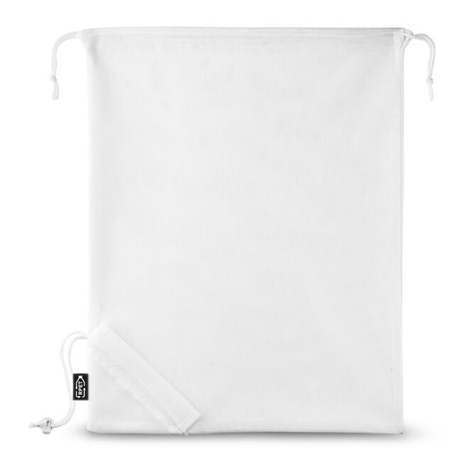 Werbeartikel Faltbare Tasche Bolzano mit Logodruck – Weiß – nachhaltiger Einkaufsbeutel aus recyceltem rPET