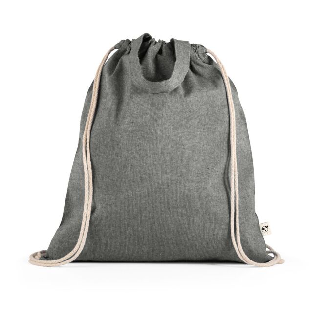 Werbeartikel Rissani 2in1 Turnbeutel mit Logodruck – 37x41 cm – Schwarz – nachhaltige Tragetasche aus recyceltem Material für Messen und Büro