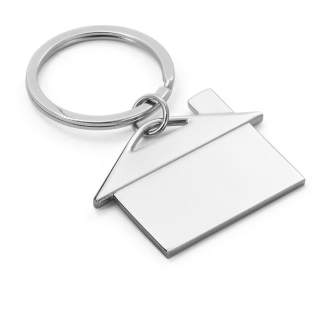 Werbeartikel Schlüsselanhänger Ulrich Haus mit Gravur – Silber – Metallanhänger für Firmen und Messen