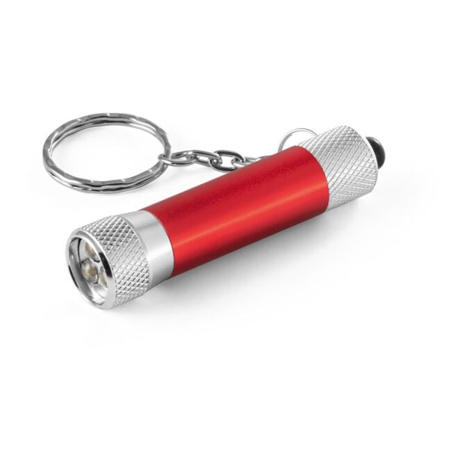 Werbeartikel LERGAN Aluminium-Schlüsselanhänger – rot – mit LED-Licht und Logo bedruckt für Firmen-Schlüsselbund ø17x70mm