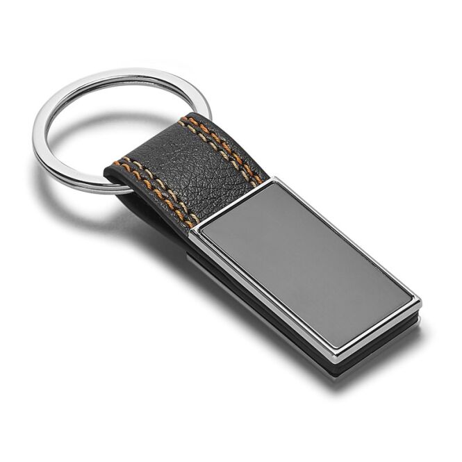 Werbeartikel BALE Schlüsselanhänger – orange – mit Gravur aus Metall und PU 55x22x8 mm als Firmengeschenk für den Schlüsselbund
