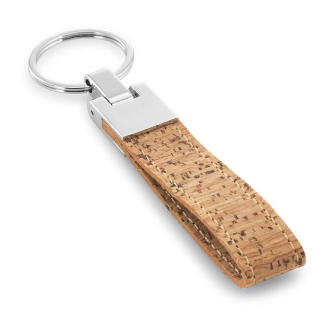Werbeartikel Schlüsselanhänger CORKS aus Kork und Metall mit Gravur – Natur – edles Firmenpräsent und Streuartikel für das Büro
