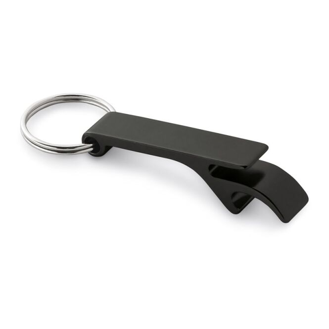 Firmengeschenk BAITT Aluminium-Schlüsselanhänger – schwarz – mit lasergravur mit Flaschenöffner, 60x32x5mm für den Firmen-Schlüsselbund