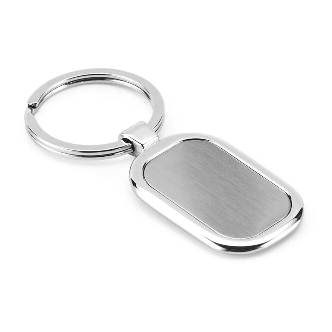 Werbemittel Zabel Schlüsselanhänger mit Doming – Satinsilber – hochwertiges Metall-Accessoire für Kunden & Messen