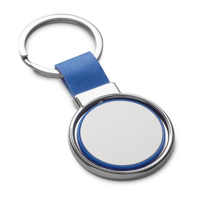 Premium-Werbeartikel ALBRIGHT Schlüsselanhänger Metall/PU – blau – mit Logo bedruckt 60x39x5mm für Firmen-Schlüsselbund