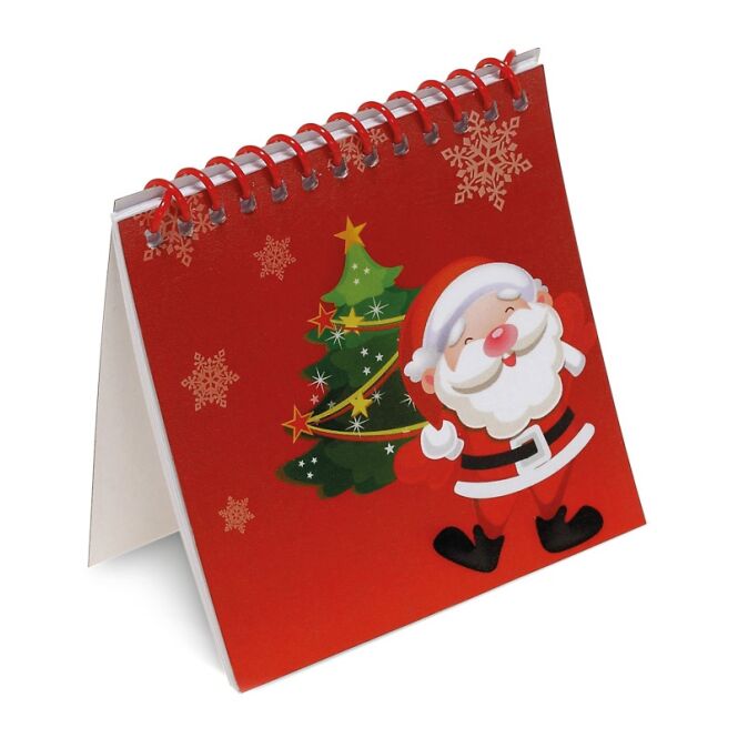 Werbeartikel Weihnachts-Malblock mit Logodruck – 90x90 mm – Rot – kreatives Malset aus Recyclingpapier für Firmenevents