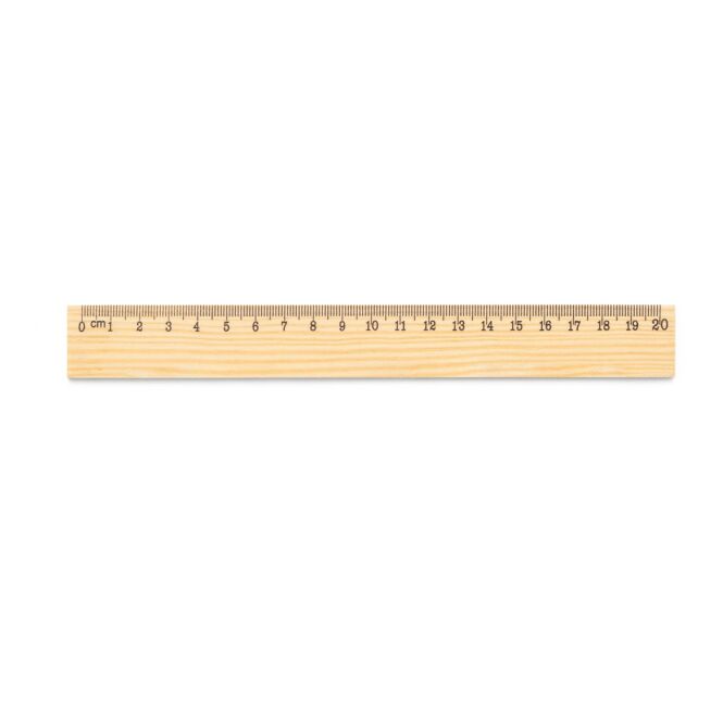 Werbeartikel Lineal Wesley 20 aus Kiefernholz mit Logodruck – Naturhell – 210x25 mm Messinstrument für Büro und Schreibtischausstattung