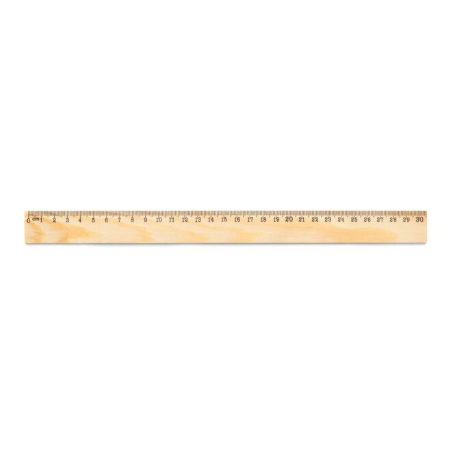 Werbeartikel Lineal Wesley 30 aus Kiefernholz mit Logodruck – Naturhell – 30 cm Messhilfe für Büro und Messen
