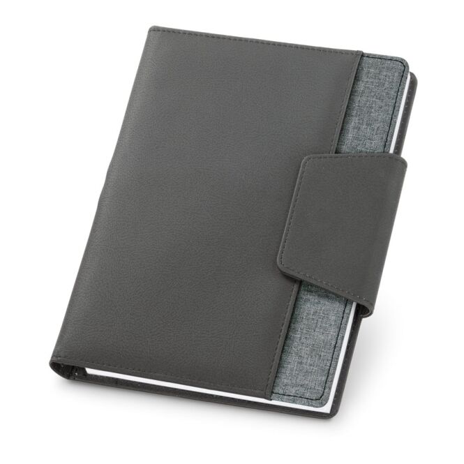 Kundengeschenk Notizbuch RUSSEL DIN A5 – grau – mit Logo geprägt 155x215mm nachhaltig aus FSC-Material für Meetings & Konferenzen