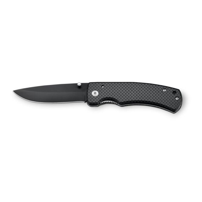 Firmengeschenk ALICK Taschenmesser aus Aluminium mit Gravur – Schwarz – 97x15x29 mm nützliches Werkzeug für Firmen und Messen