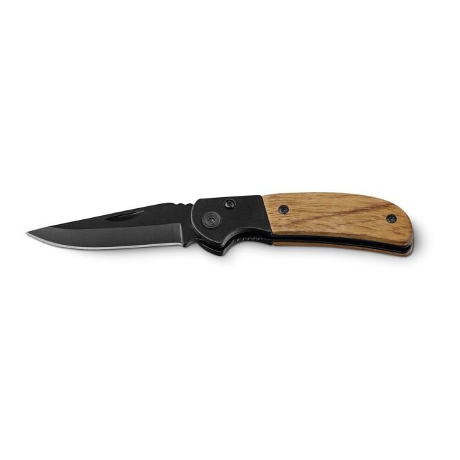 Firmengeschenk Taschenmesser SPLIT mit Gravur – Natur – Klappmesser aus Edelstahl und Holz für Firmen und Mitarbeiter