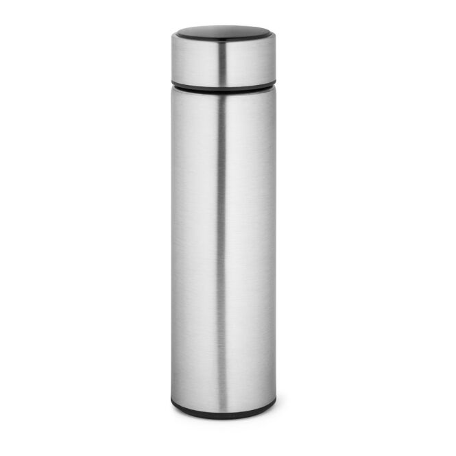Firmengeschenk Rossi Edelstahl Thermoskanne 470 ml mit Logodruck – Satinsilber – doppelwandige Isolierkanne für Büro und Außendienst