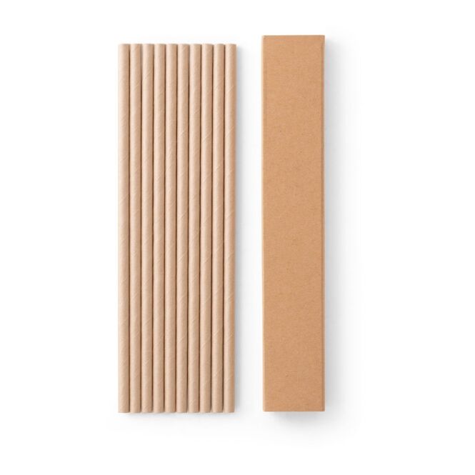 Werbeartikel LAMONE Strohhalm-Set aus Kraftpapier mit Logodruck – Natur – umweltfreundliche Trinkhalme für Gastronomie und Büro