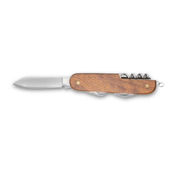 Firmengeschenk Multifunktions-Taschenmesser mit Gravur – 5 Funktionen – Natur – praktisches Werkzeug für Business und Handwerk