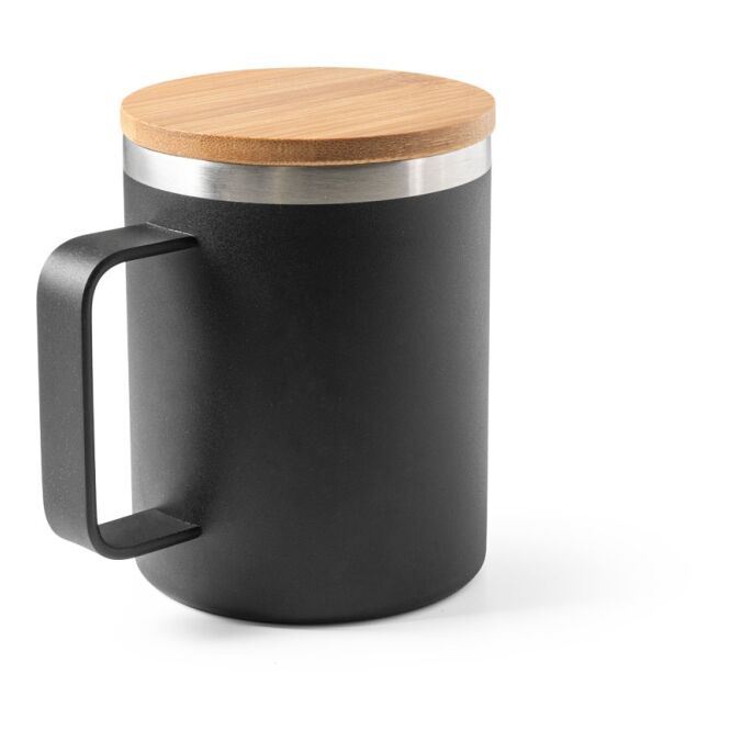 Firmengeschenk LAUDA Becher mit Logodruck – vakuumisoliert 420 ml – Schwarz – doppelwandiger Edelstahlbecher für das Büro